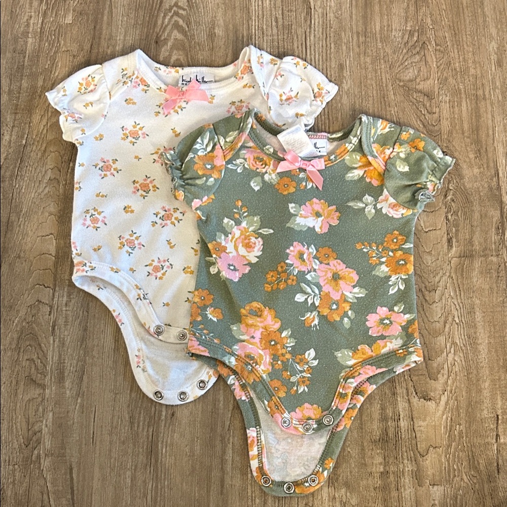 Baby Floral Bodysuits - White and Green